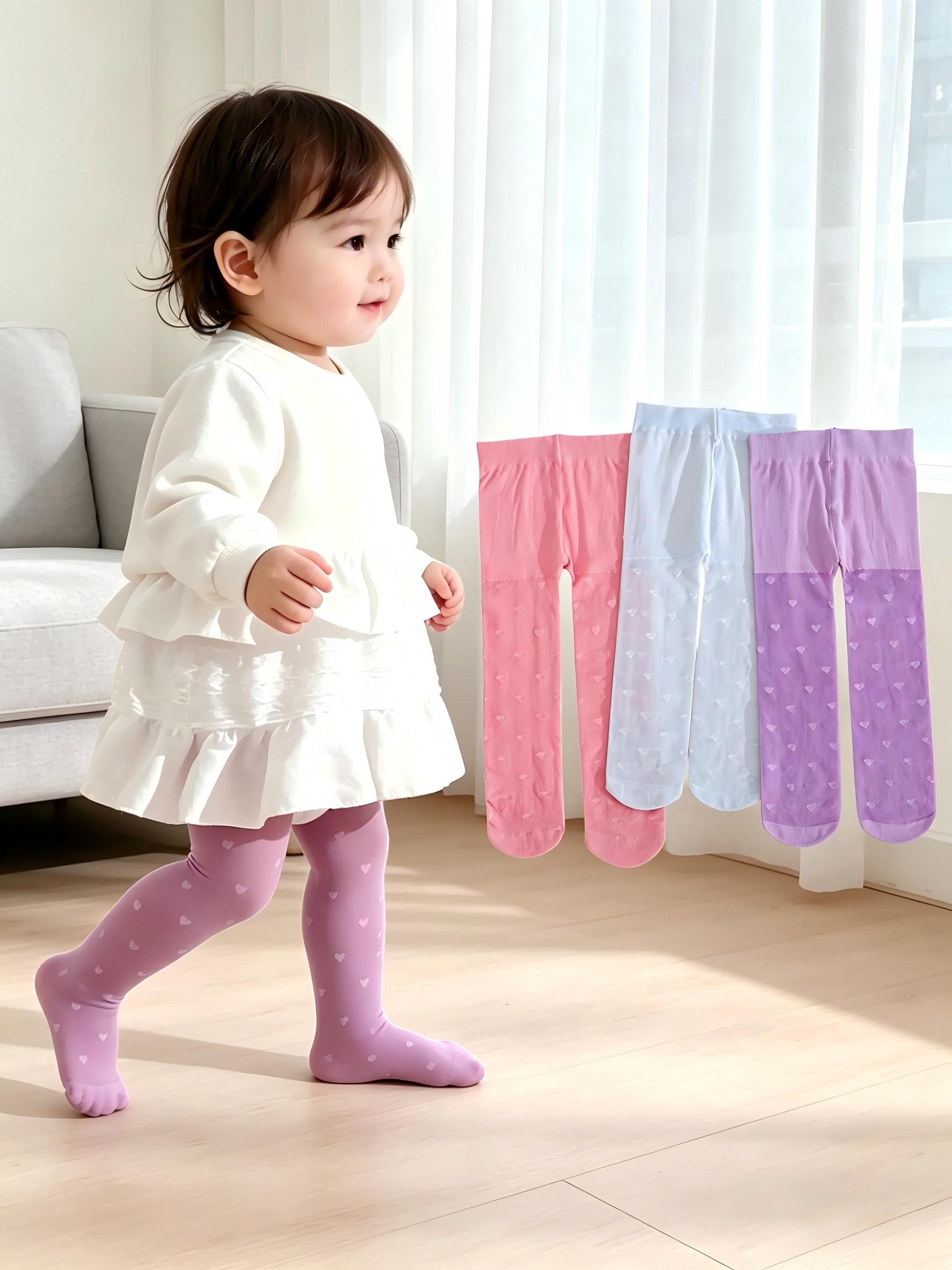 Tights Pantyhose Sheer - 3 ペア幼児女の子用薄い薄手のハートプリントタイツ弾性ナイロンスパンデックス通気性パンスト夏のパーティー & 日常着 1-3Y