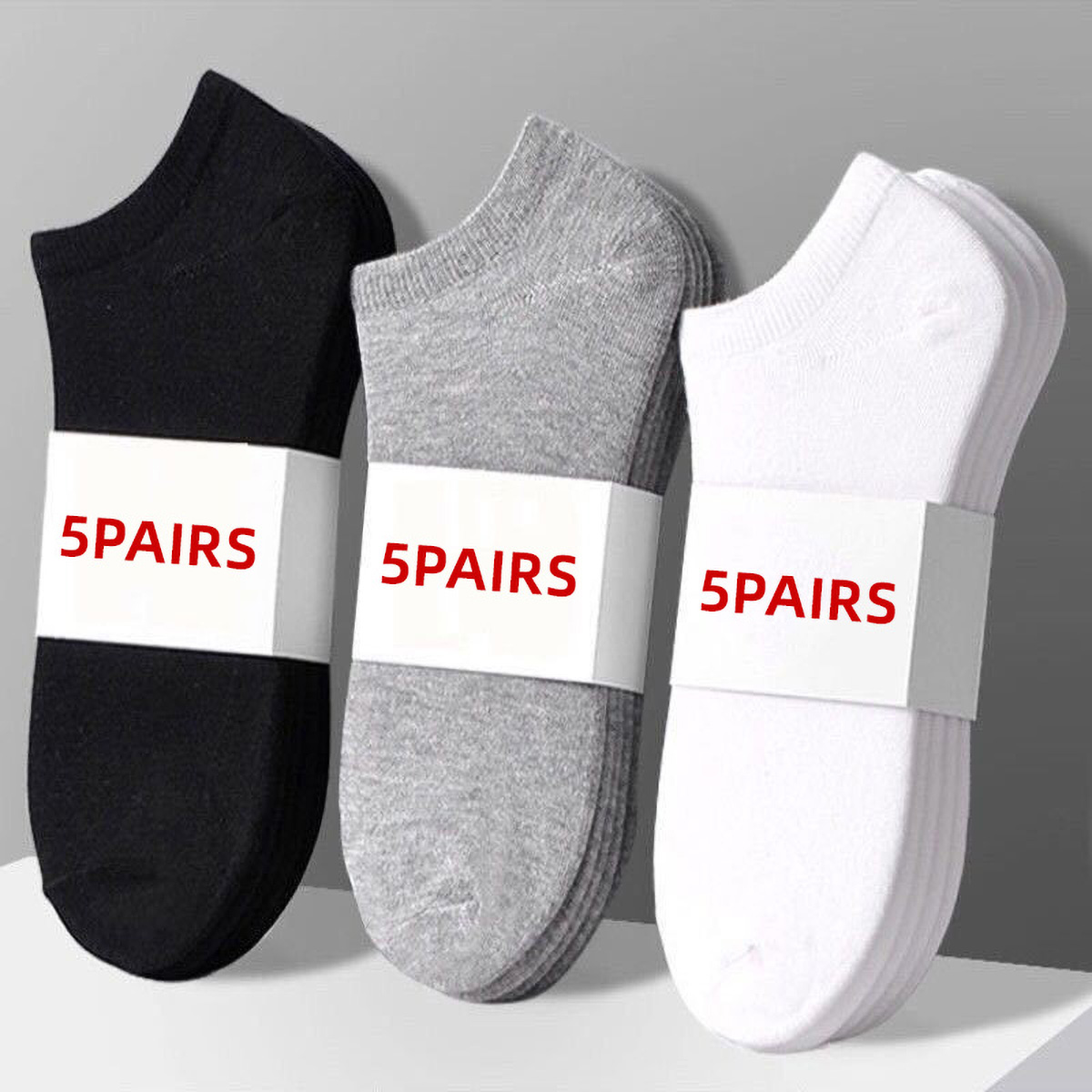 5足組 ユニセックス カジュアル 無地 ボートソックス 薄手 - Ankle Sock Low Cut のレビューと価格