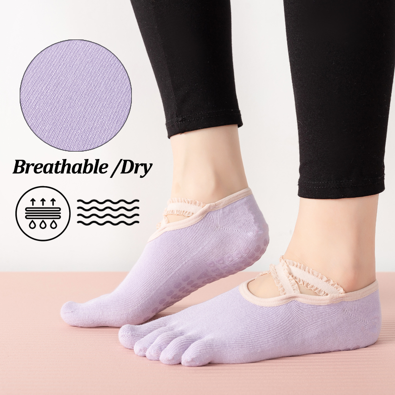 レディースノンスリップピラティスソックス女性レース包帯ヨガソ - No Show Sock Women のレビューと価格