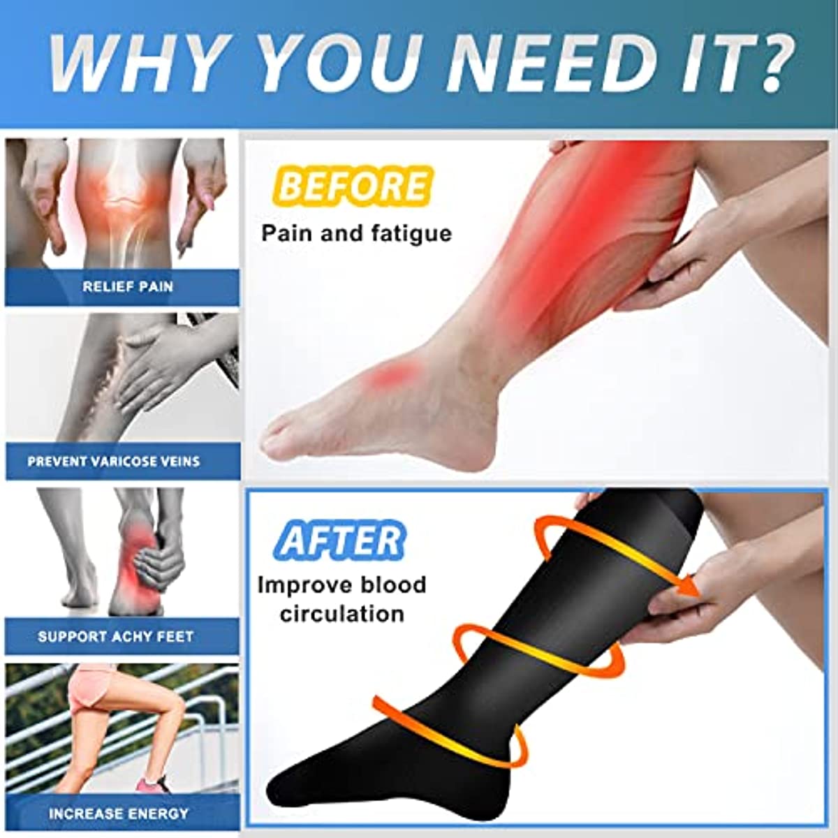 7 ペア圧縮ソックス女性男性膝高妊娠浮腫糖尿病静脈瘤ランニン - Compression Sock Medical のレビューと価格